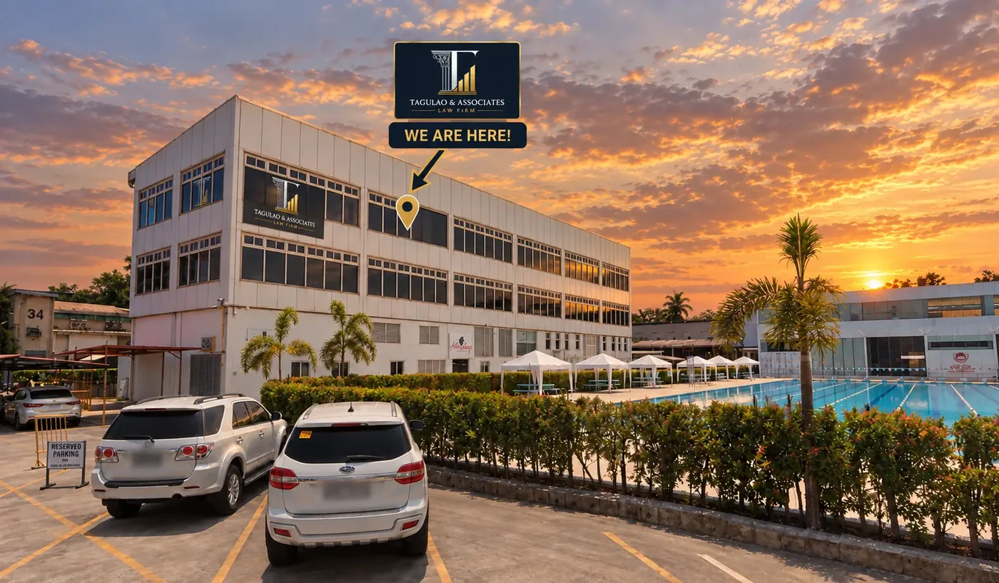 Office building and pool at sunset